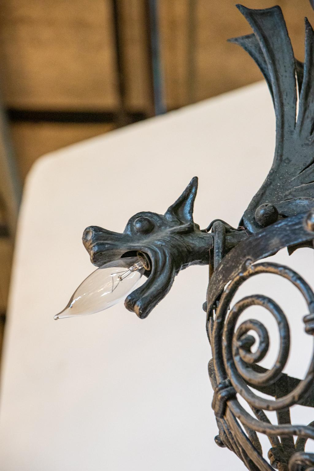 19th Century Cast and Wrought Iron Hanging Light Fixture 2