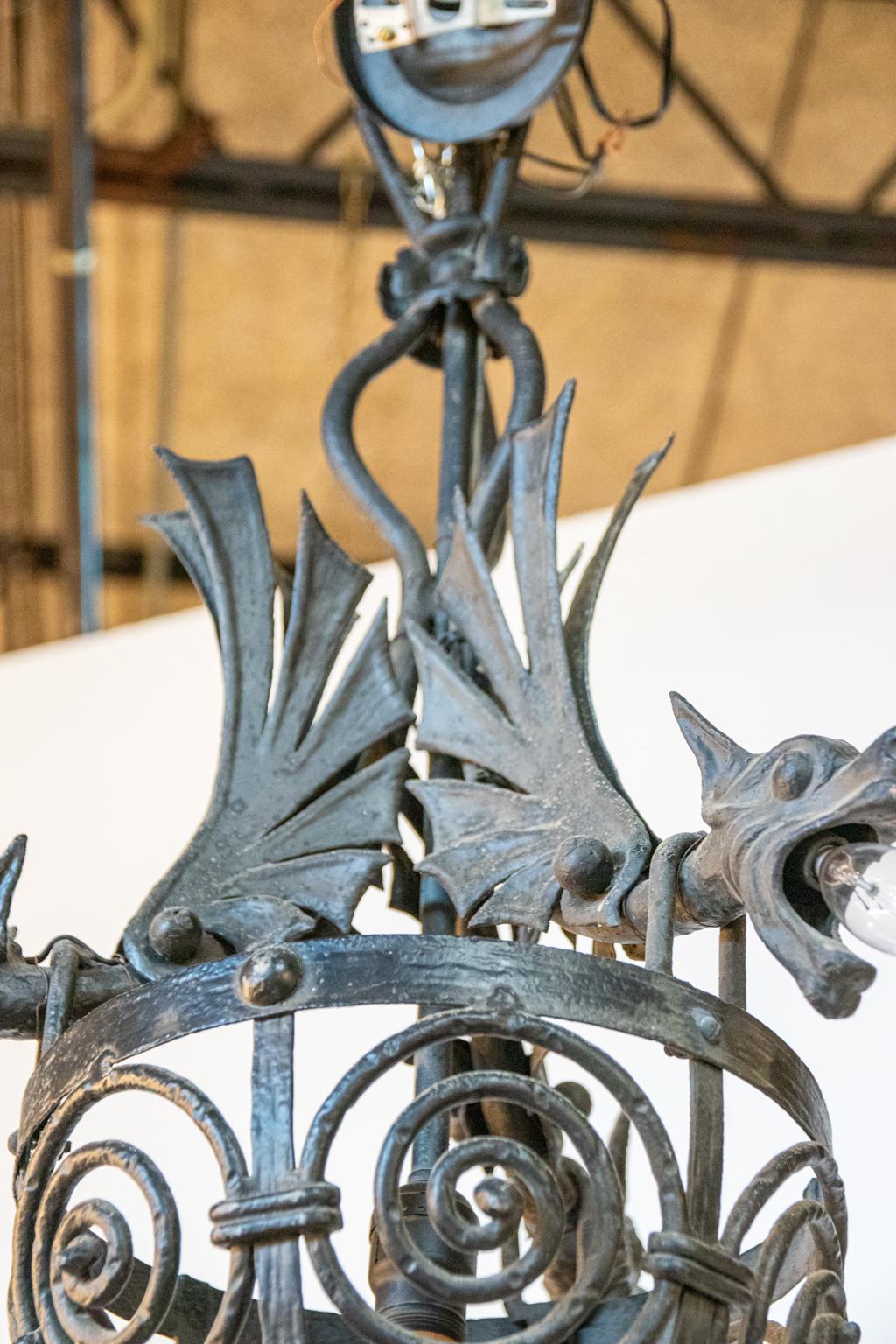 19th Century Cast and Wrought Iron Hanging Light Fixture 3