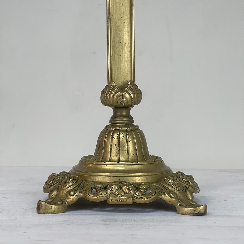 19th Century Cast Brass Crucifix with Pair of Matching Candlesticks 5