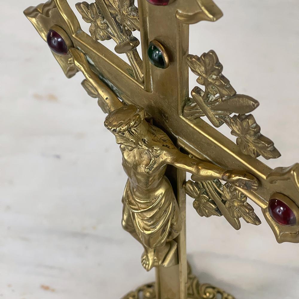 19th Century Cast Brass Crucifix with Pair of Matching Candlesticks 6