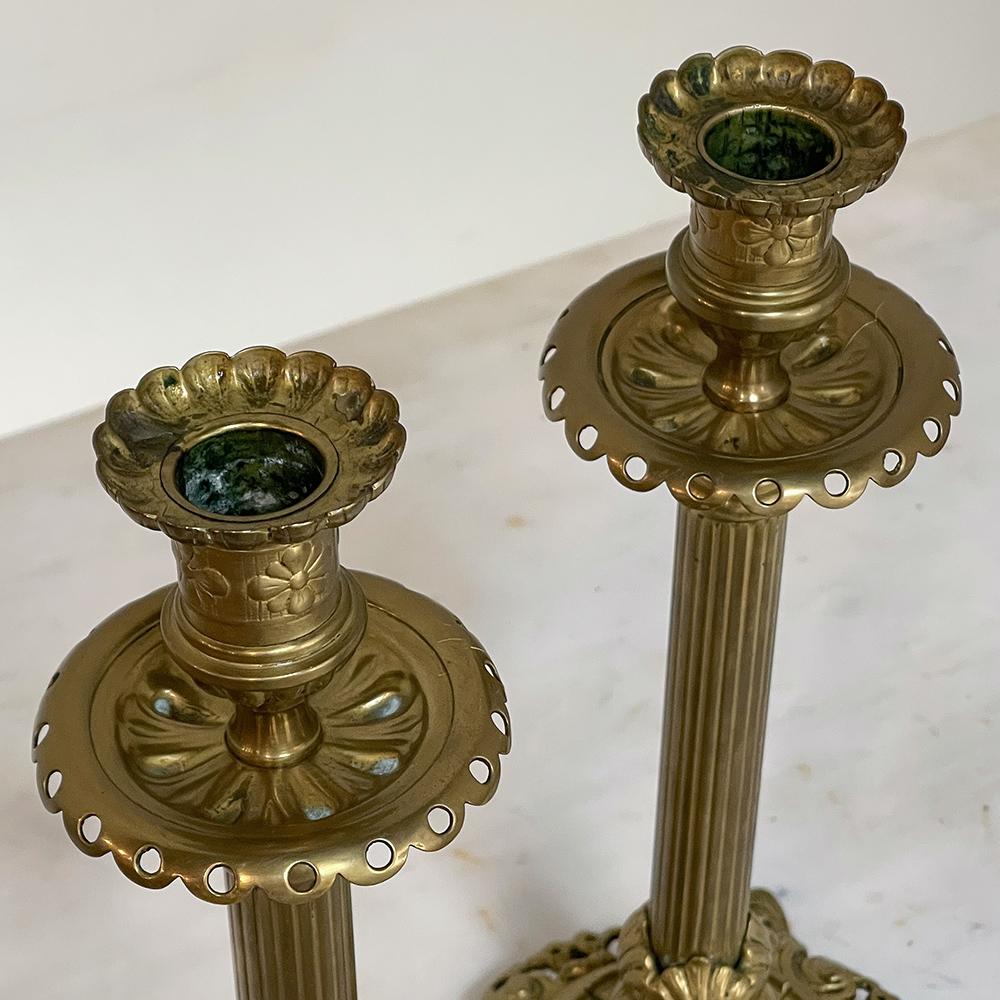 19th Century Cast Brass Crucifix with Pair of Matching Candlesticks 8