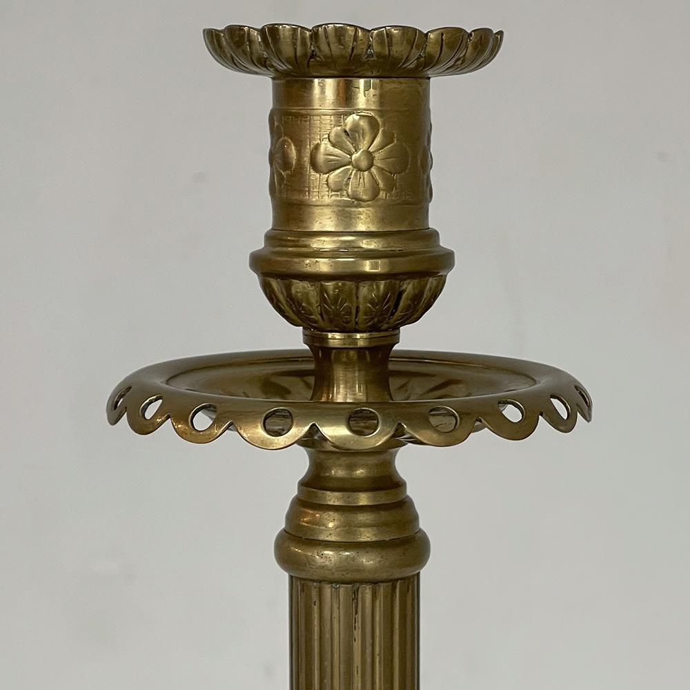 19th Century Cast Brass Crucifix with Pair of Matching Candlesticks 10