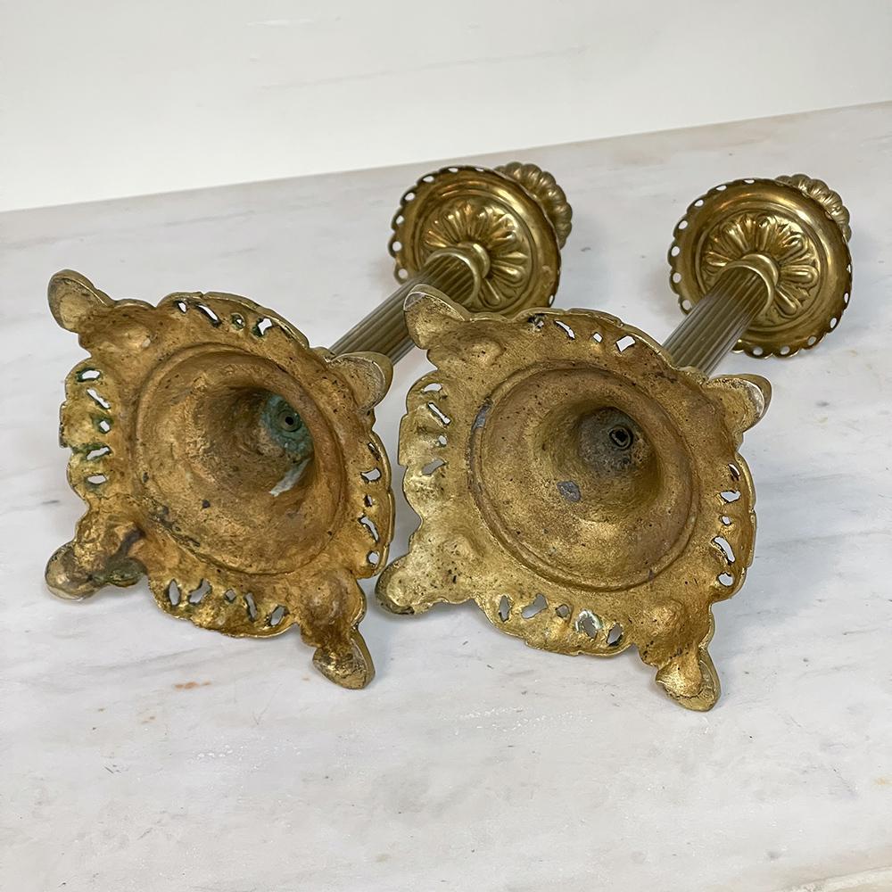 19th Century Cast Brass Crucifix with Pair of Matching Candlesticks 12