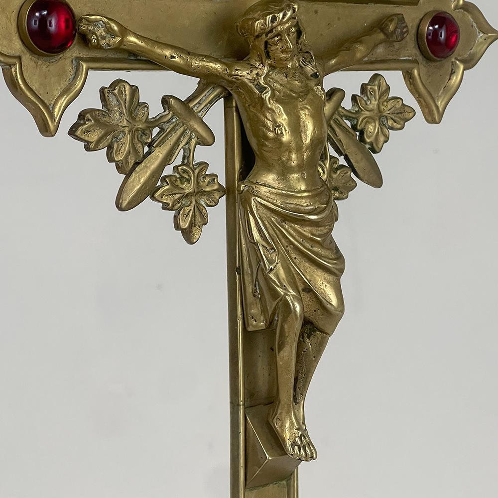 19th Century Cast Brass Crucifix with Pair of Matching Candlesticks 1
