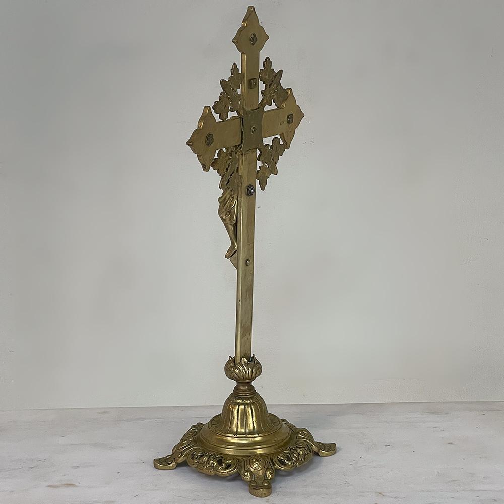 19th Century Cast Brass Crucifix with Pair of Matching Candlesticks 3