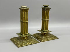 19th Century Cast Brass Floral and Crowned Dolphin Candlesticks