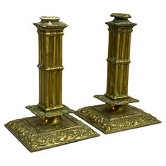 19th Century Cast Brass Floral and Crowned Dolphin Candlesticks