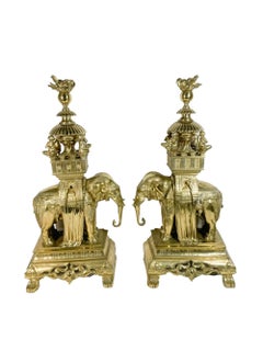 19th Century Cast Brass Mantle Garnitures or Chenets in the Anglo-Indian Taste