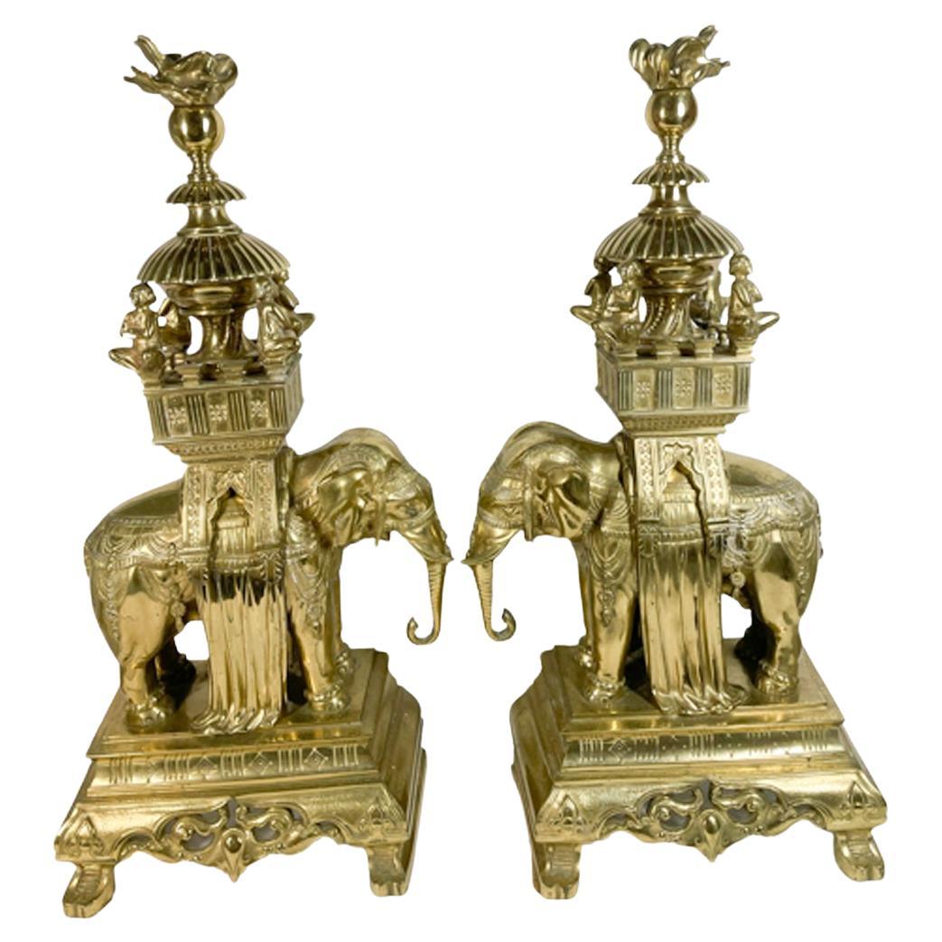19th Century Cast Brass Mantle Garnitures or Chenets in the Anglo-Indian Taste For Sale