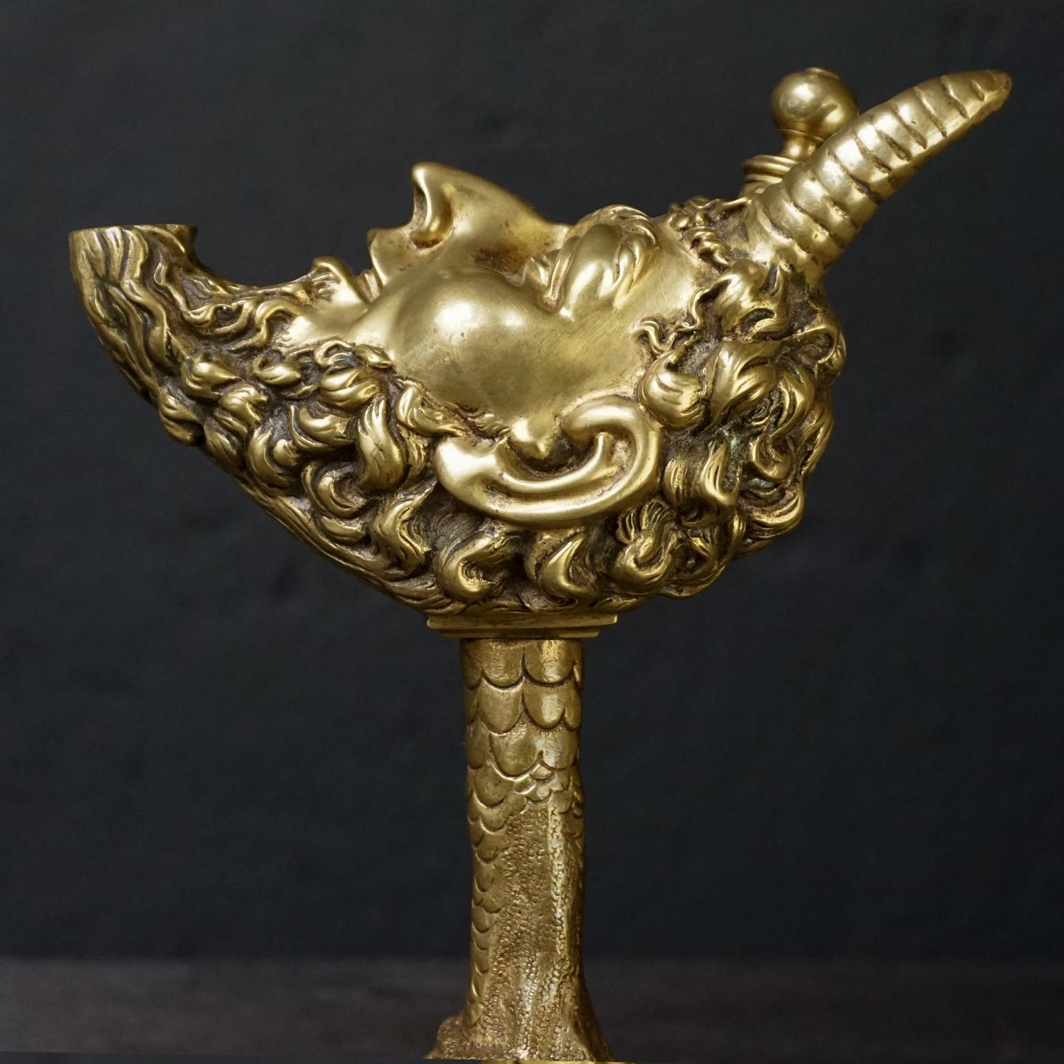 19th Century Cast Brass Tabletop Cigar Lighter Satyr on Birds Talon 3