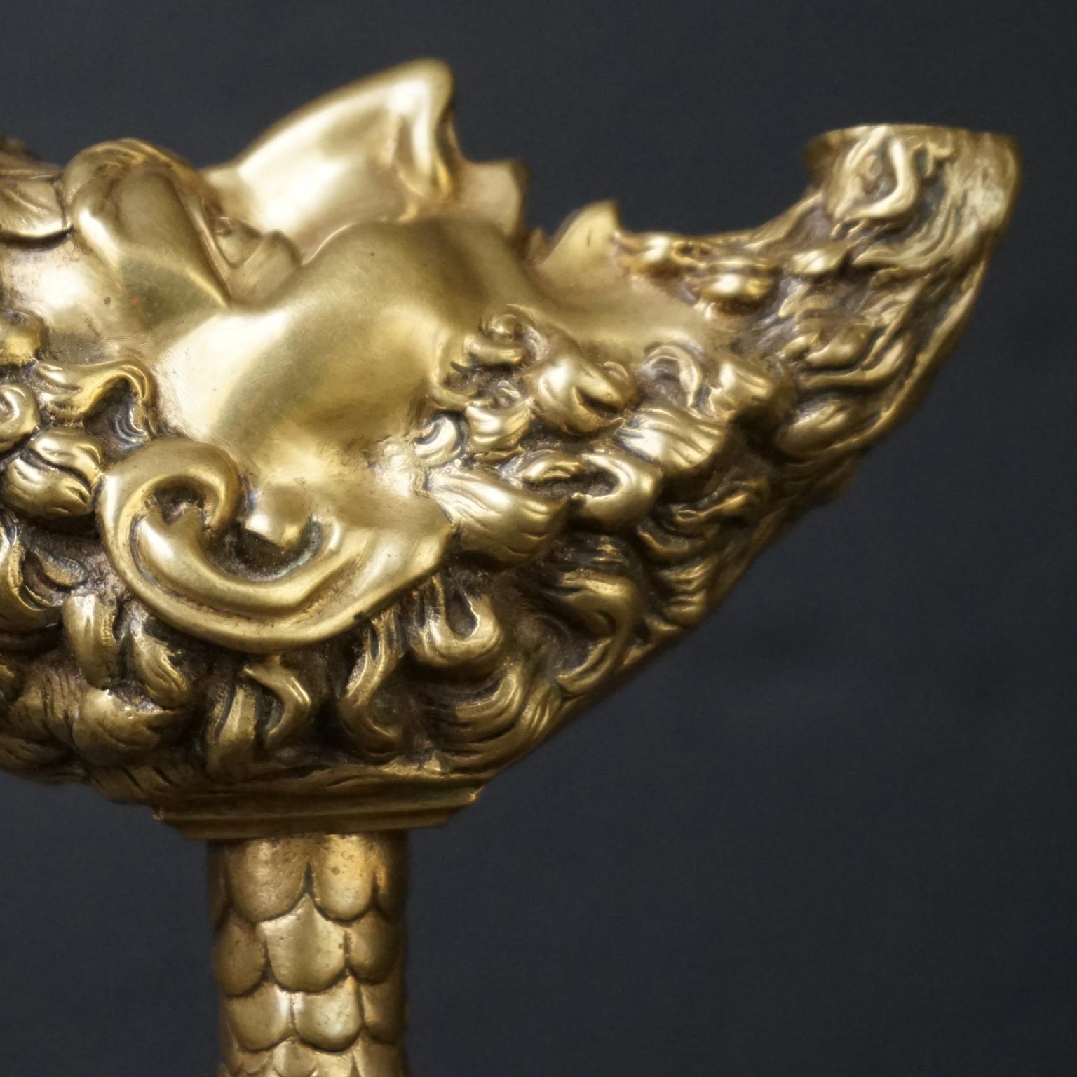 19th Century Cast Brass Tabletop Cigar Lighter Satyr on Birds Talon 6