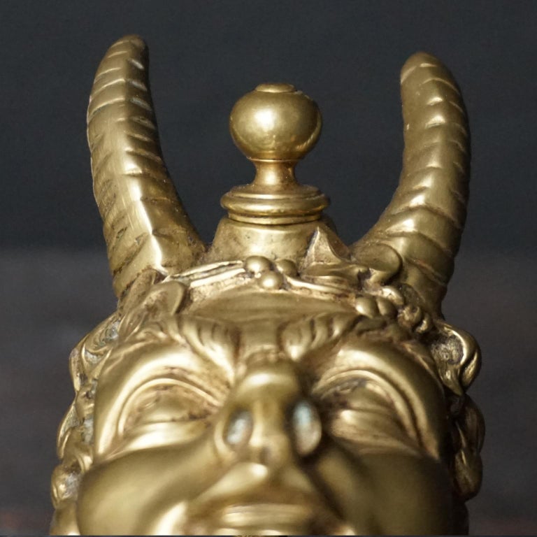 19th Century Cast Brass Tabletop Cigar Lighter Satyr On