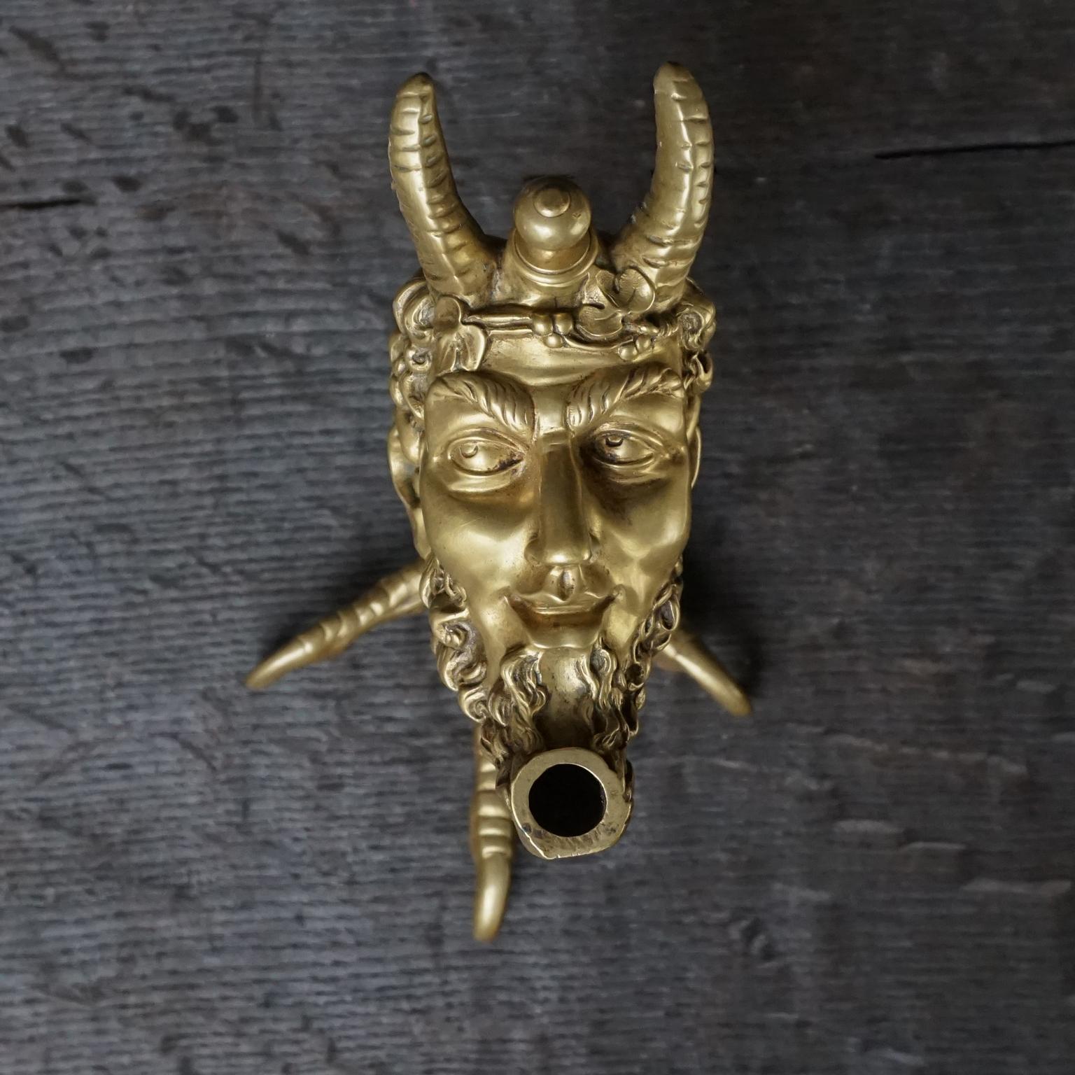 19th Century Cast Brass Tabletop Cigar Lighter Satyr on Birds Talon In Good Condition In Haarlem, NL