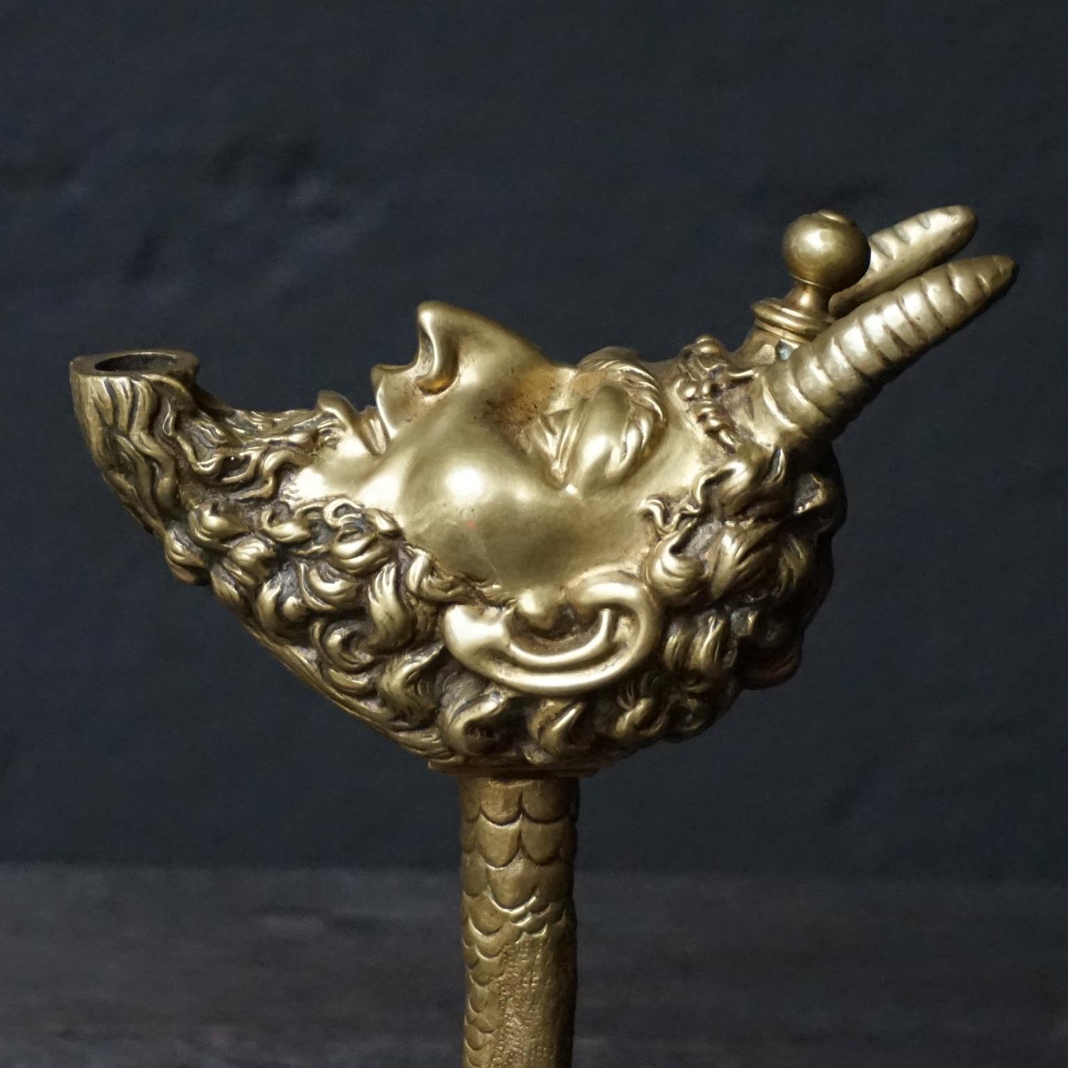 19th Century Cast Brass Tabletop Cigar Lighter Satyr on Birds Talon 1