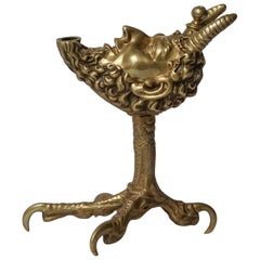 Antique 19th Century Cast Brass Tabletop Cigar Lighter Satyr on Birds Talon