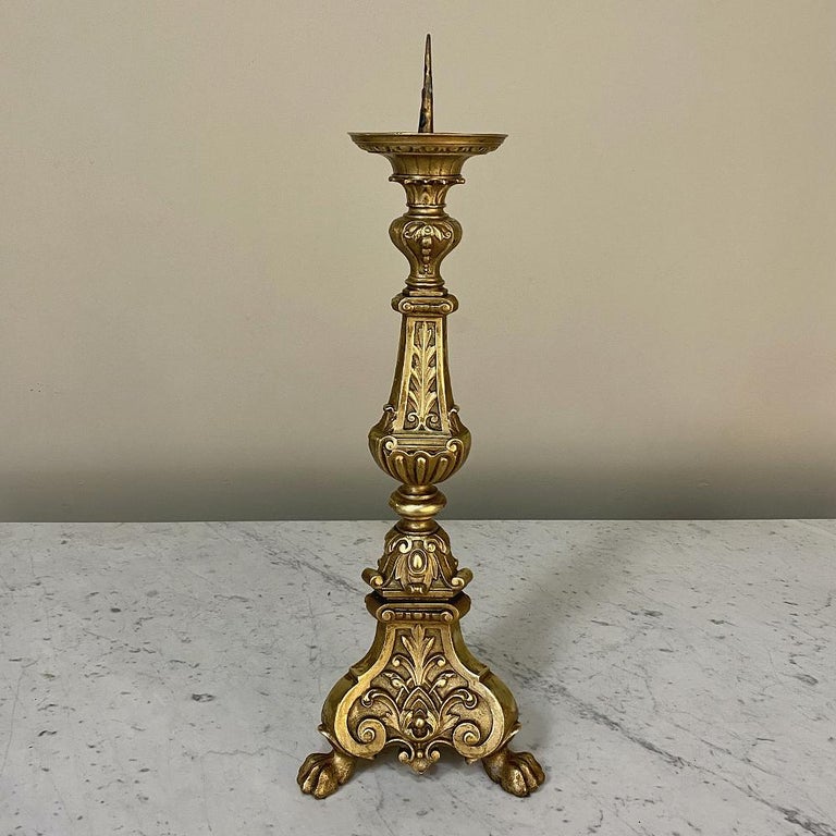 19th Century Cast Bronze French Gothic Candlestick For Sale at 1stDibs