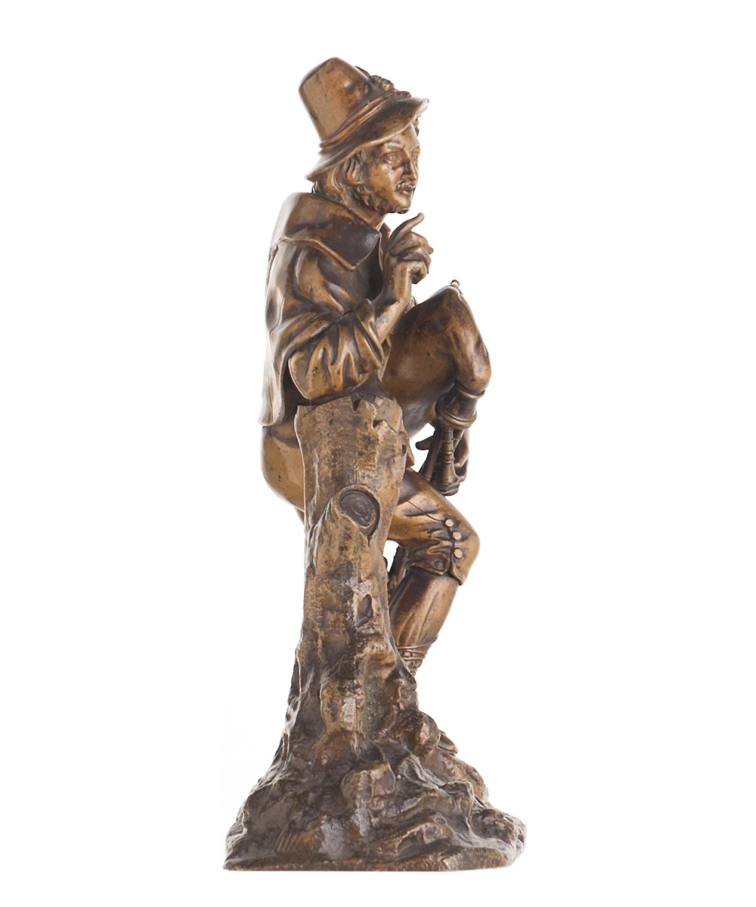 French 19th Century Cast Bronze of a Dancing Bagpiper For Sale