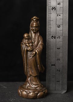 19th Century Cast Bronze Quan Yin Sculpture, Chinese Art, Small Size