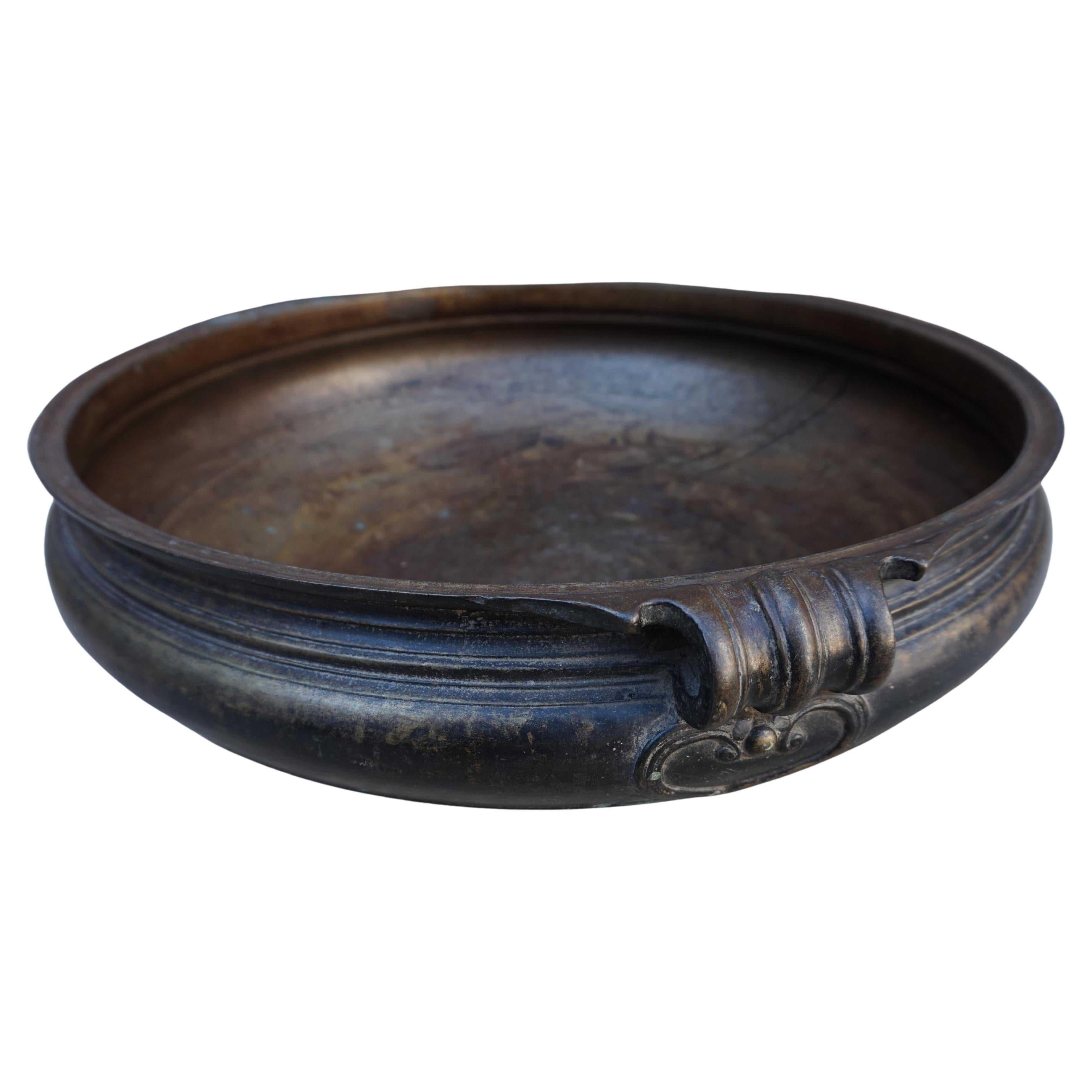 19th Century Cast Bronze Vessel Planter Sink with Handles & Original Patina For Sale