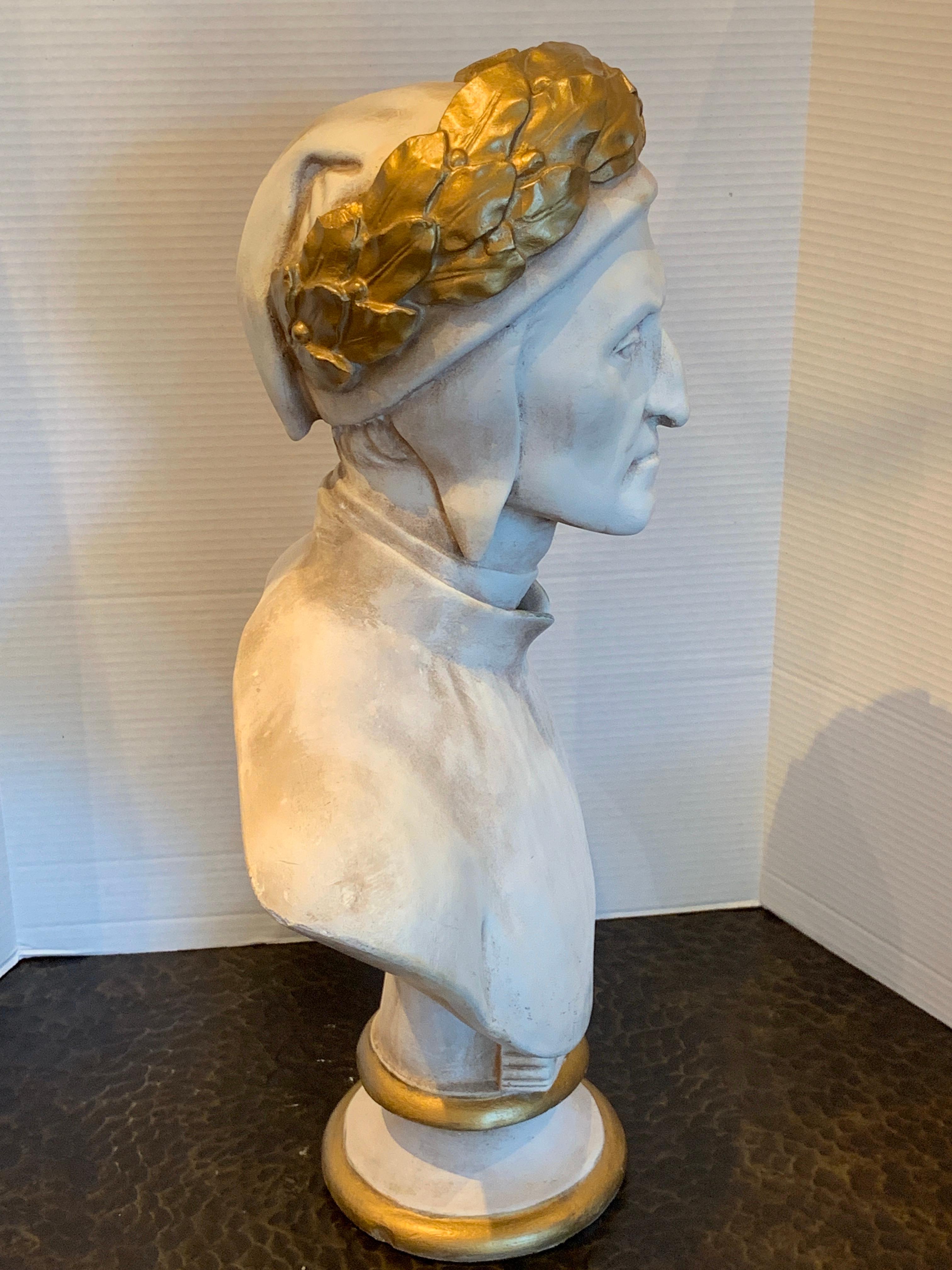 Italian 19th Century Cast and Gilt Plaster Portrait Bust of Dante Alighieri