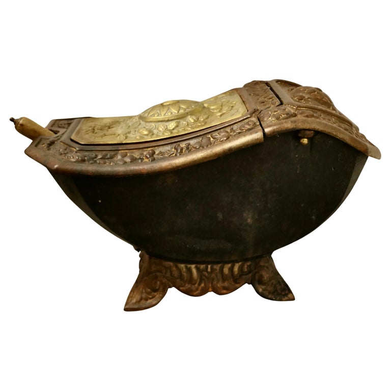 19th Century Cast Iron and Brass Art Nouveau Coal Scuttle For Sale at 1stDibs