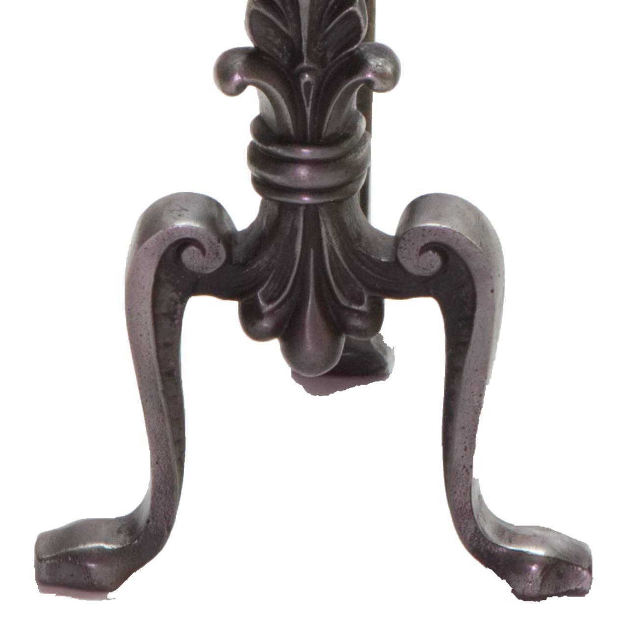 English 19th Century Cast Iron and Copper Andiron Fire Dogs For Sale