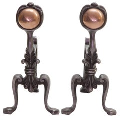 19th Century Cast Iron and Copper Andiron Fire Dogs