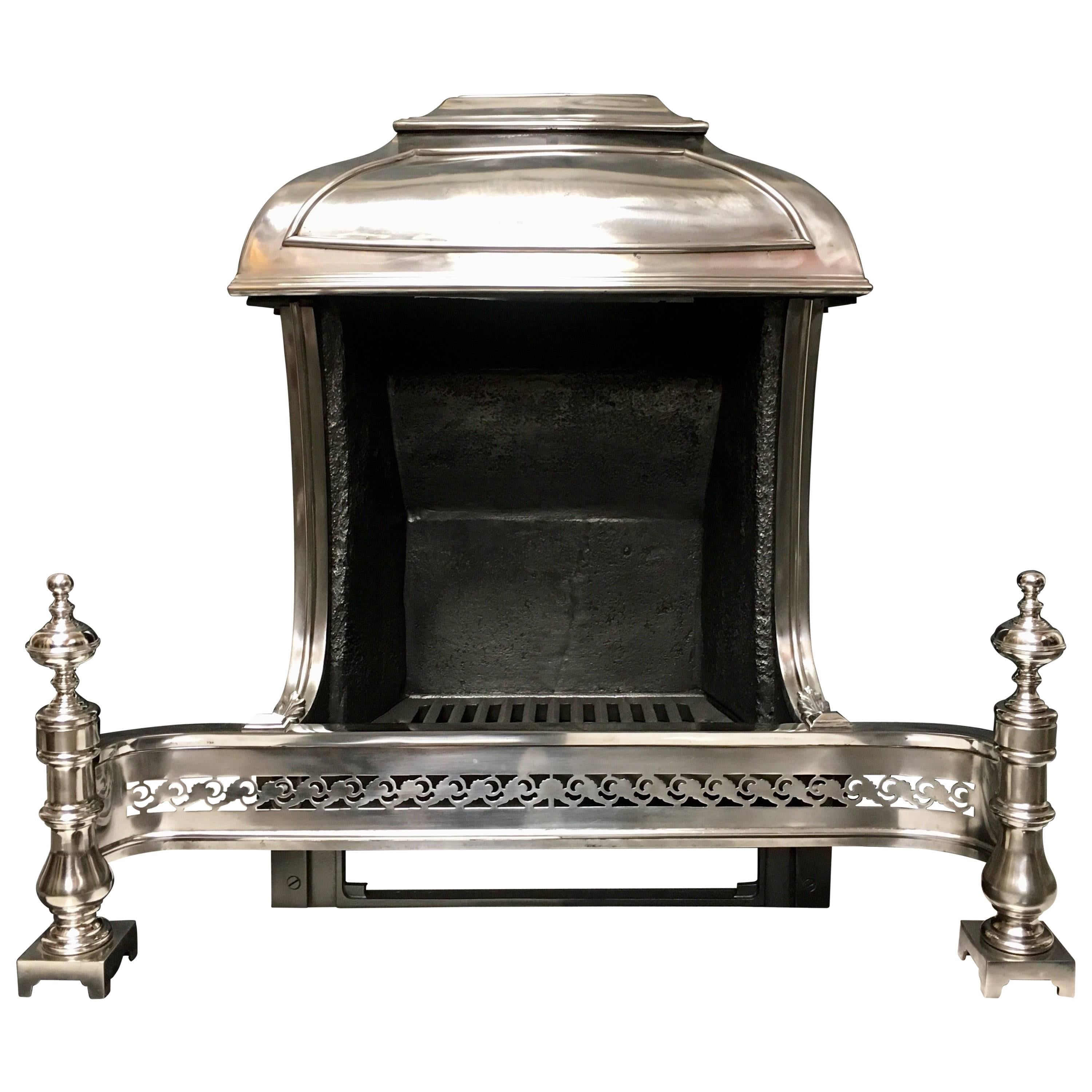 19th Century Cast Iron Beaux-Arts Style Hooded Fire Grate For Sale