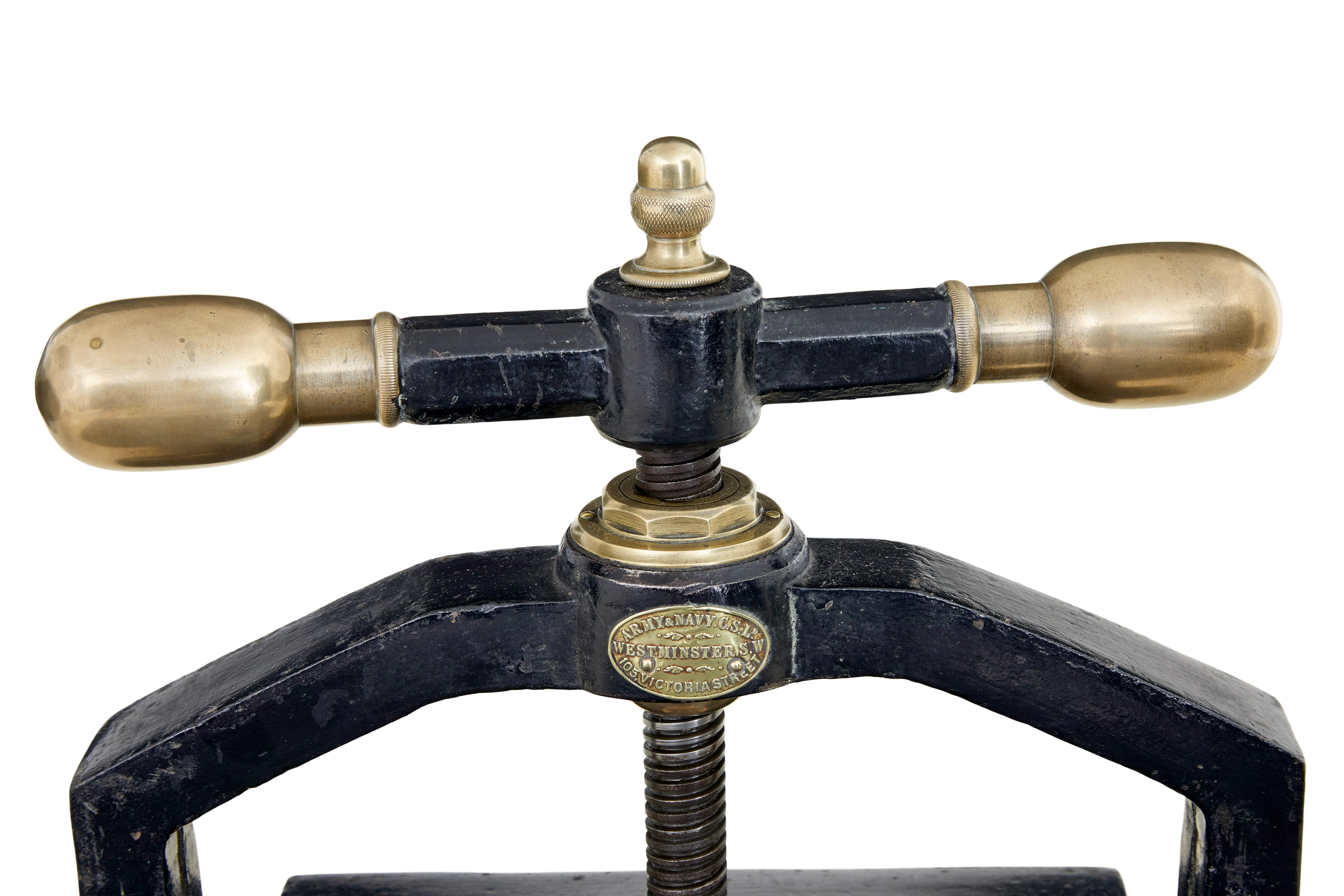 English 19th Century cast iron book press by Army and Navy CSL