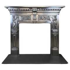 Antique 19th Century Cast Iron Burnished Mantlepiece Surround