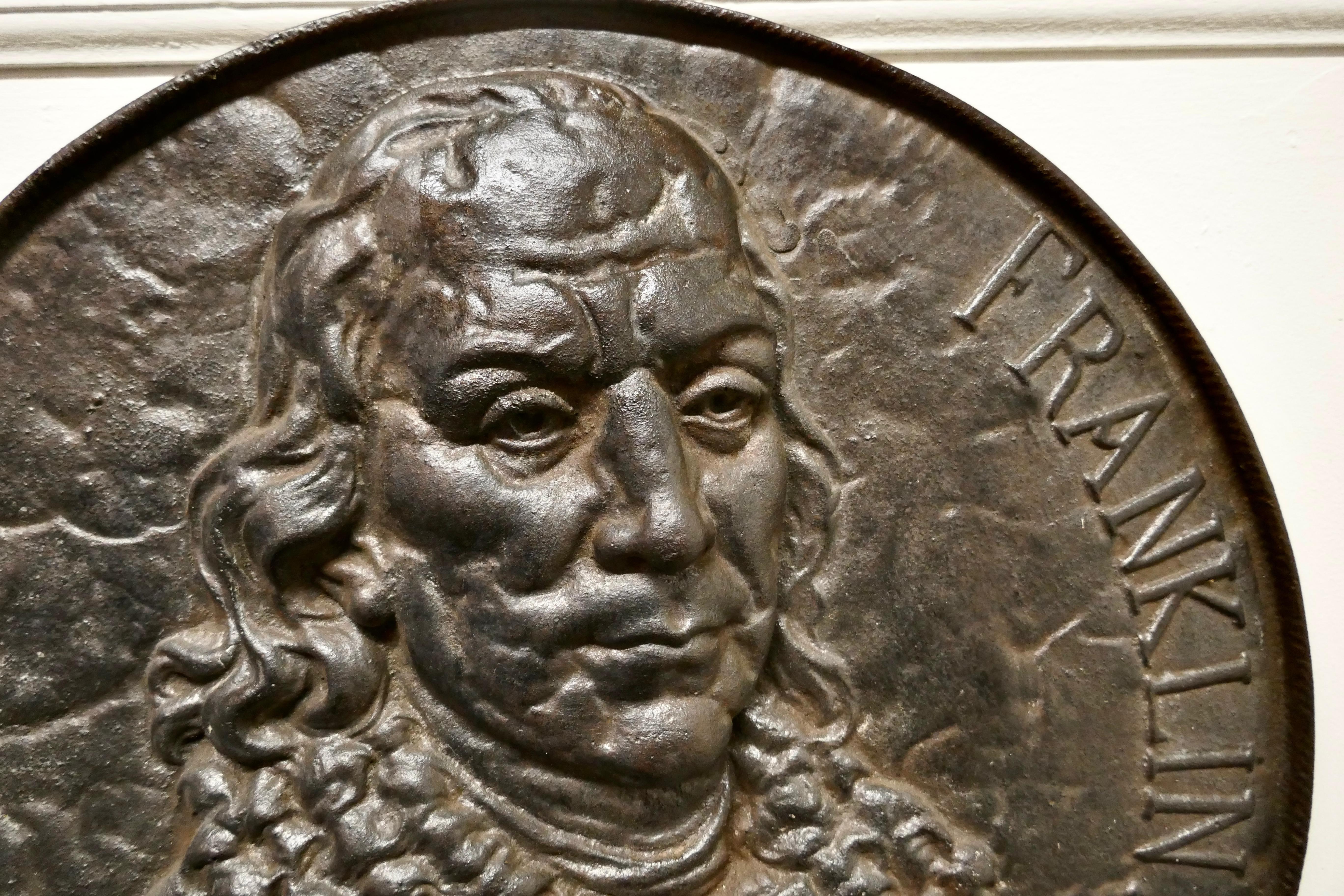 American Classical 19th Century Cast Iron Bust Portrait Plaque of Benjamin Franklin For Sale