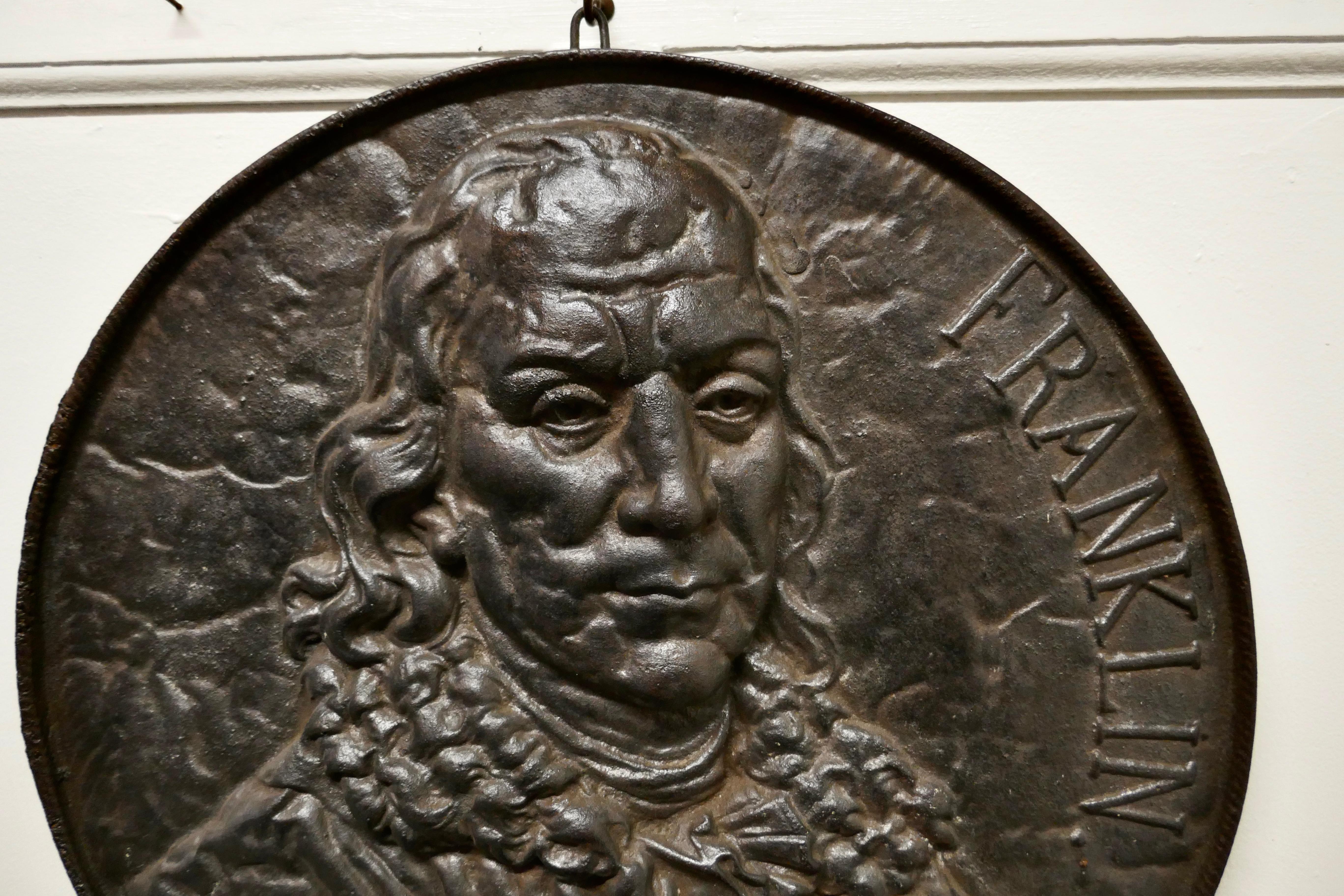 19th Century Cast Iron Bust Portrait Plaque of Benjamin Franklin For Sale 1