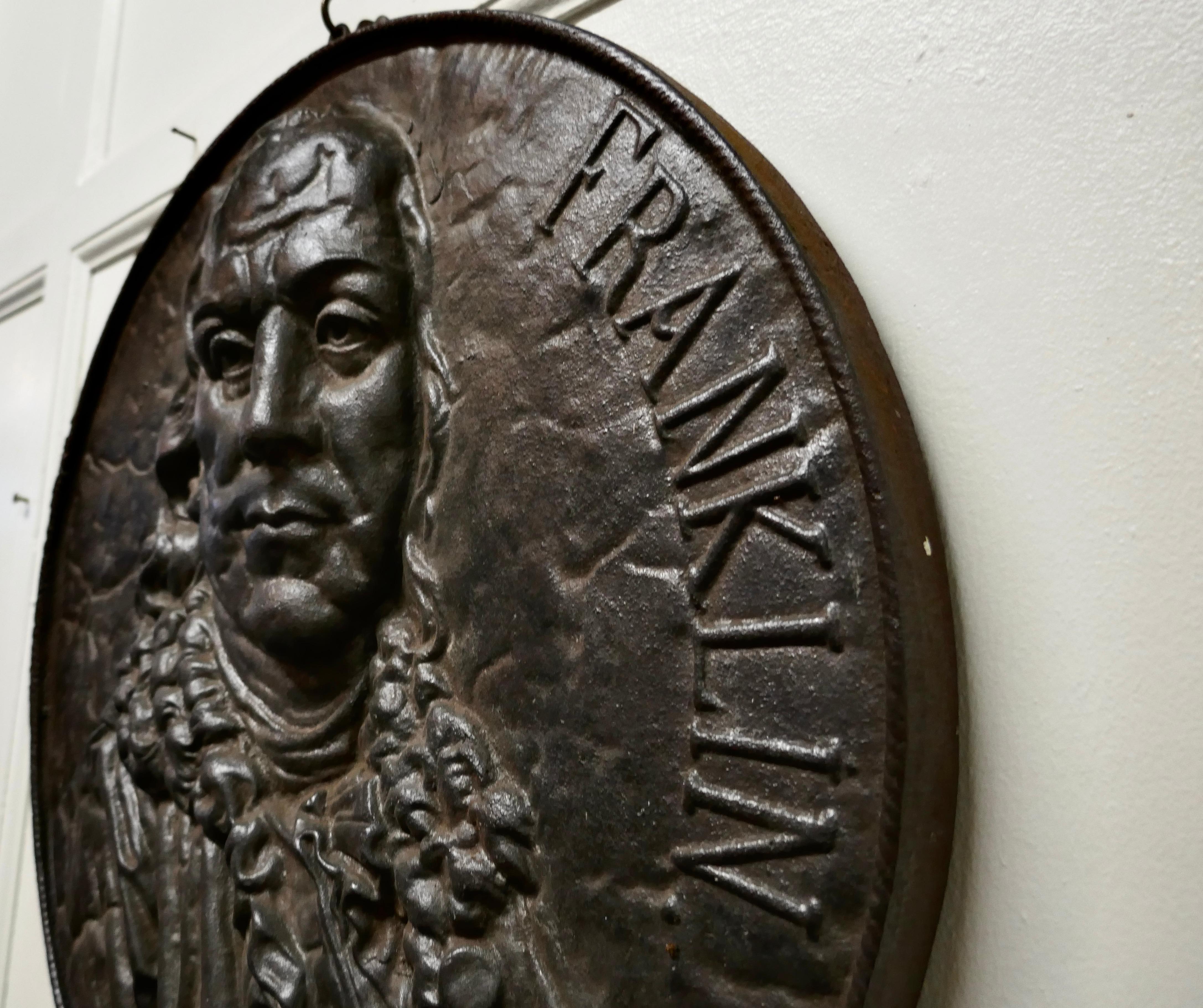 19th Century Cast Iron Bust Portrait Plaque of Benjamin Franklin For Sale 2