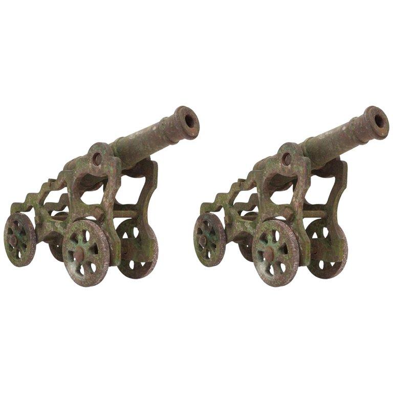 19th Century Victorian Cast Iron Cannons, Garden Ornament For Sale