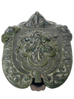 19th Century Cast Iron Coal Holder with Green Enamel Finish, Antique Fireplace F