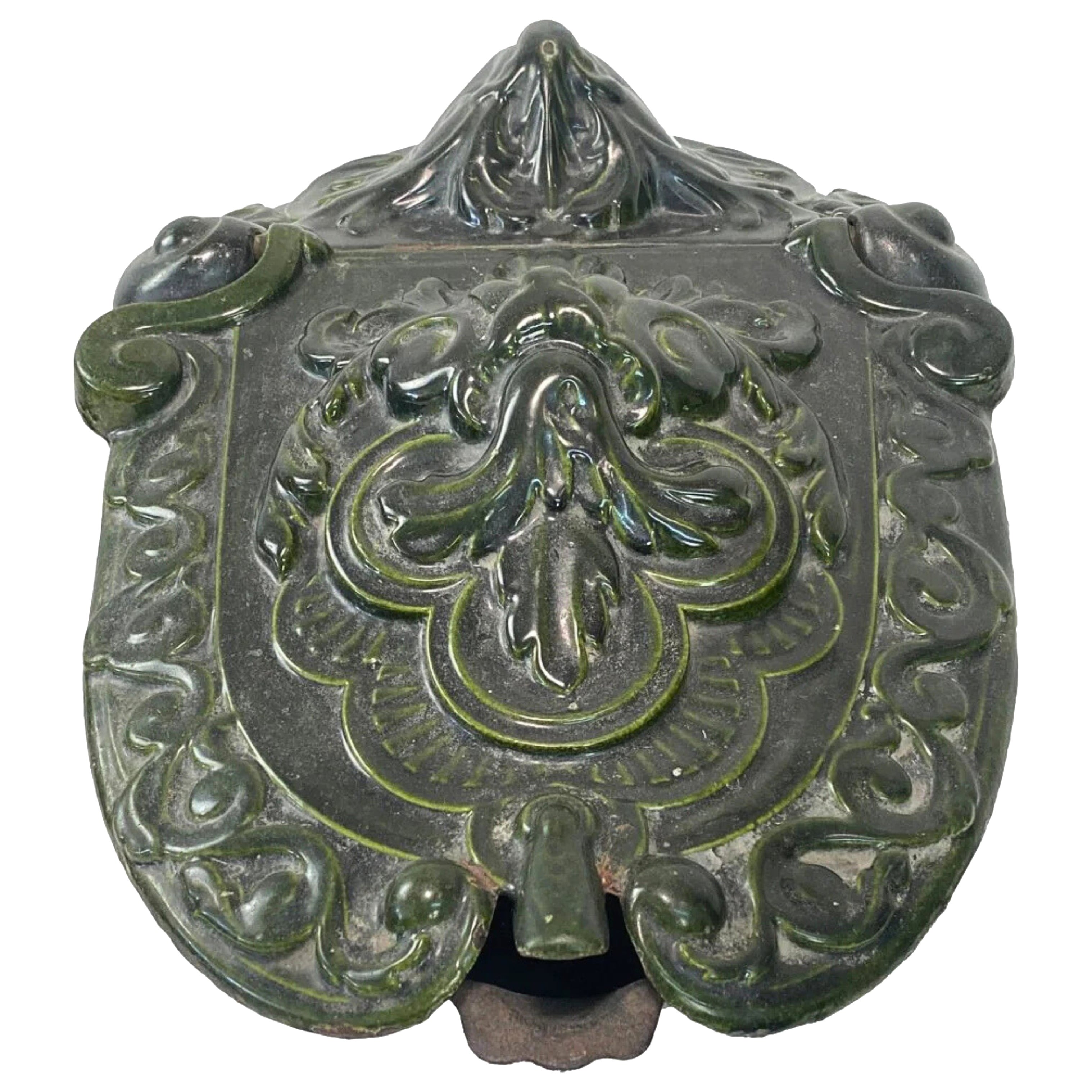 19th Century Cast Iron Coal Holder with Green Enamel Finish, Antique Fireplace F For Sale