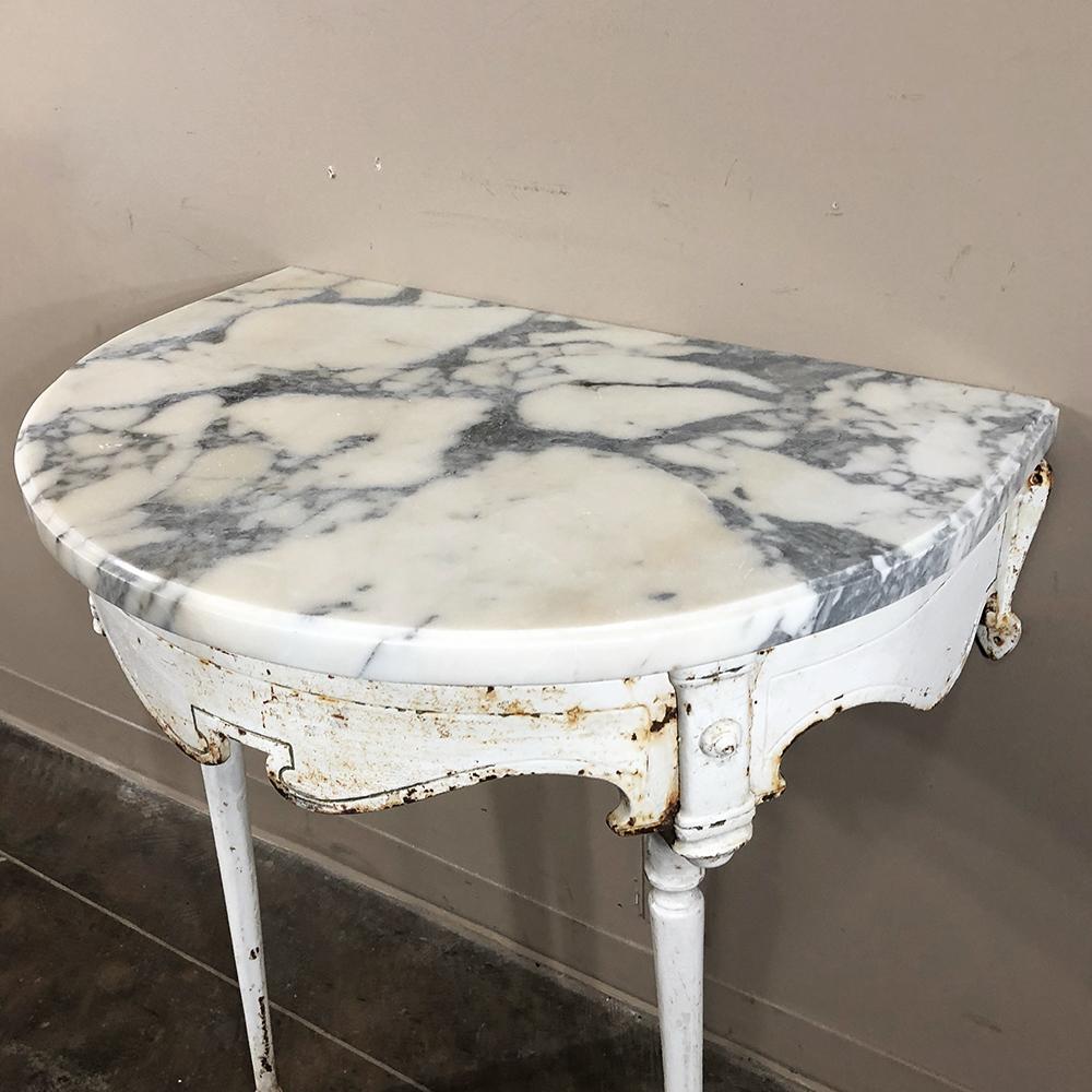 19th Century Cast Iron Demilune Marble Top Console 5