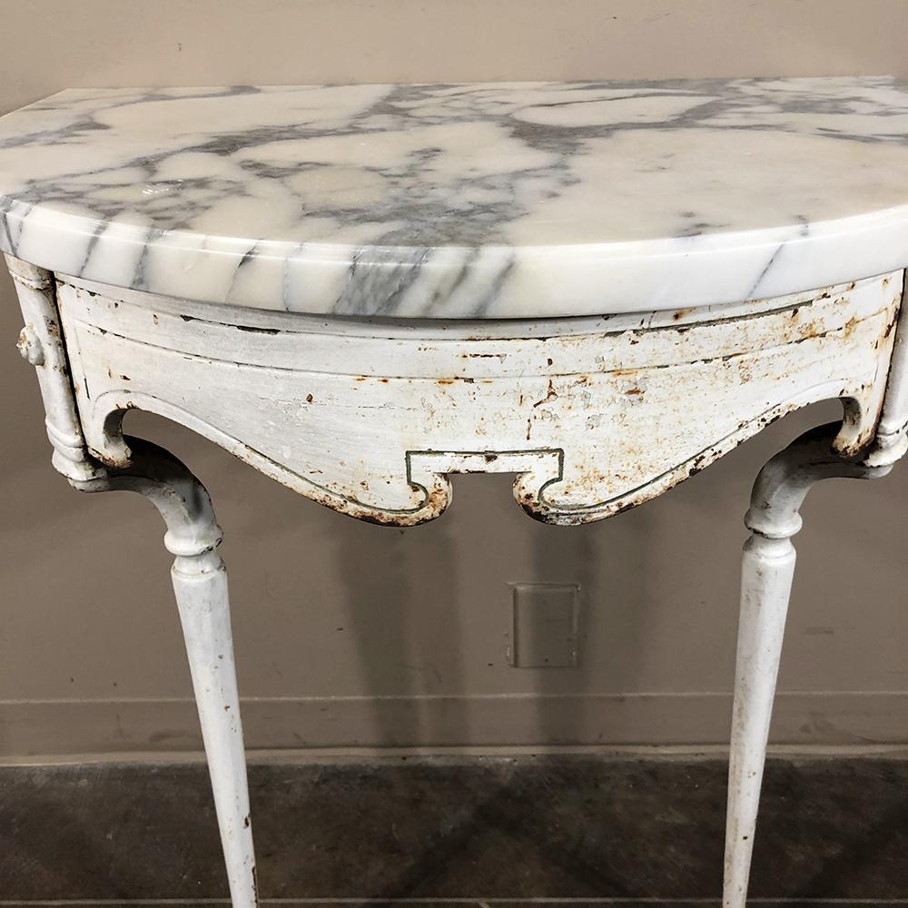 19th Century Cast Iron Demilune Marble Top Console 6