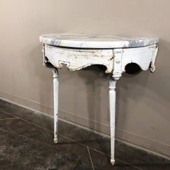 19th Century Cast Iron Demilune Marble Top Console