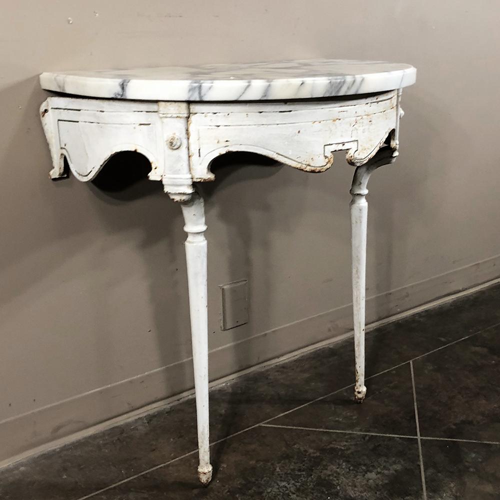 Gustavian 19th Century Cast Iron Demilune Marble Top Console