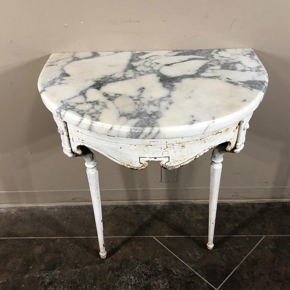 Swedish 19th Century Cast Iron Demilune Marble Top Console