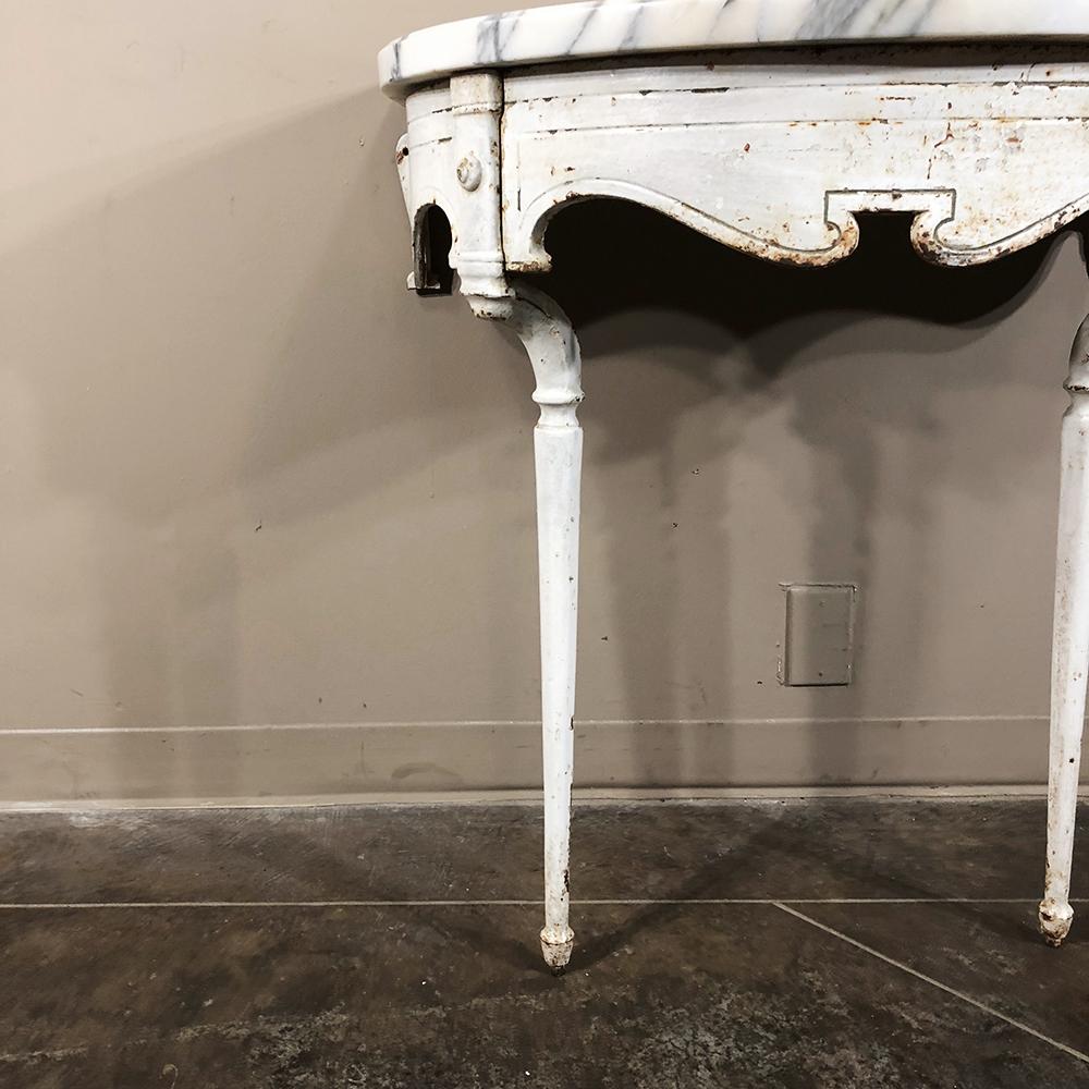 19th Century Cast Iron Demilune Marble Top Console 2