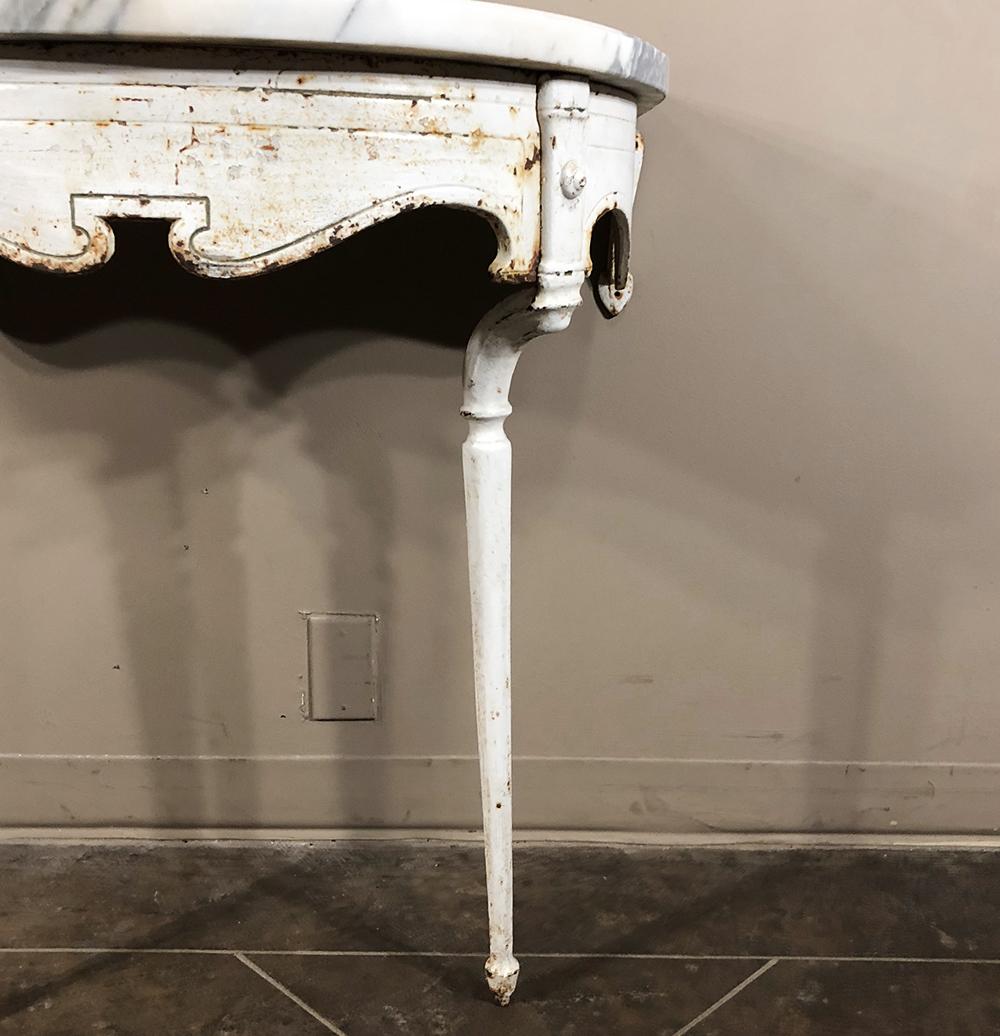 19th Century Cast Iron Demilune Marble Top Console 3