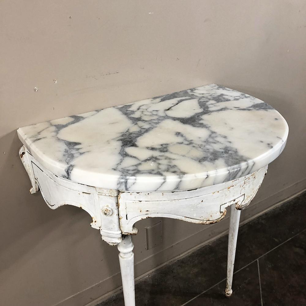 19th Century Cast Iron Demilune Marble Top Console 4