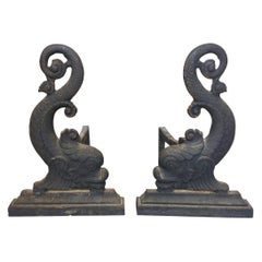 19th Century Cast Iron Dolphin Andirons