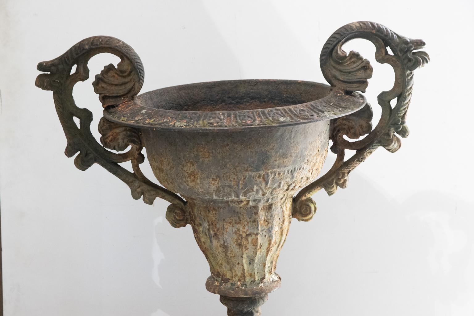 19th Century Cast Iron Double Handle Urn on Base 1