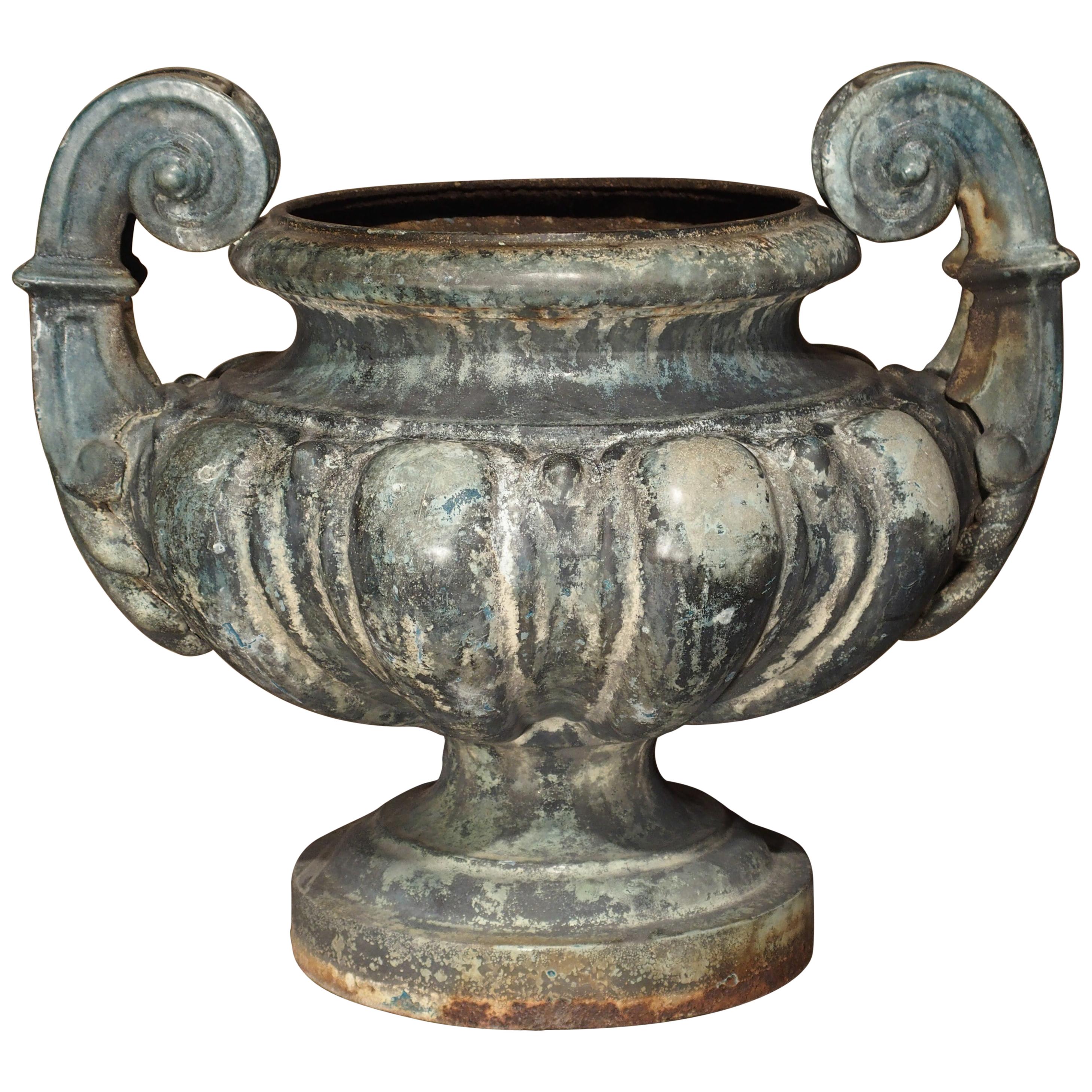19th Century Cast Iron Enameled Urn from France
