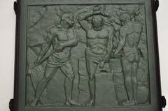 19th Century Cast Iron Fireback Figural Foundry Worker Depiction