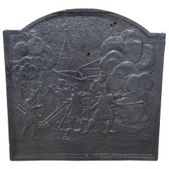 19th Century Cast Iron Fireback with Artillery