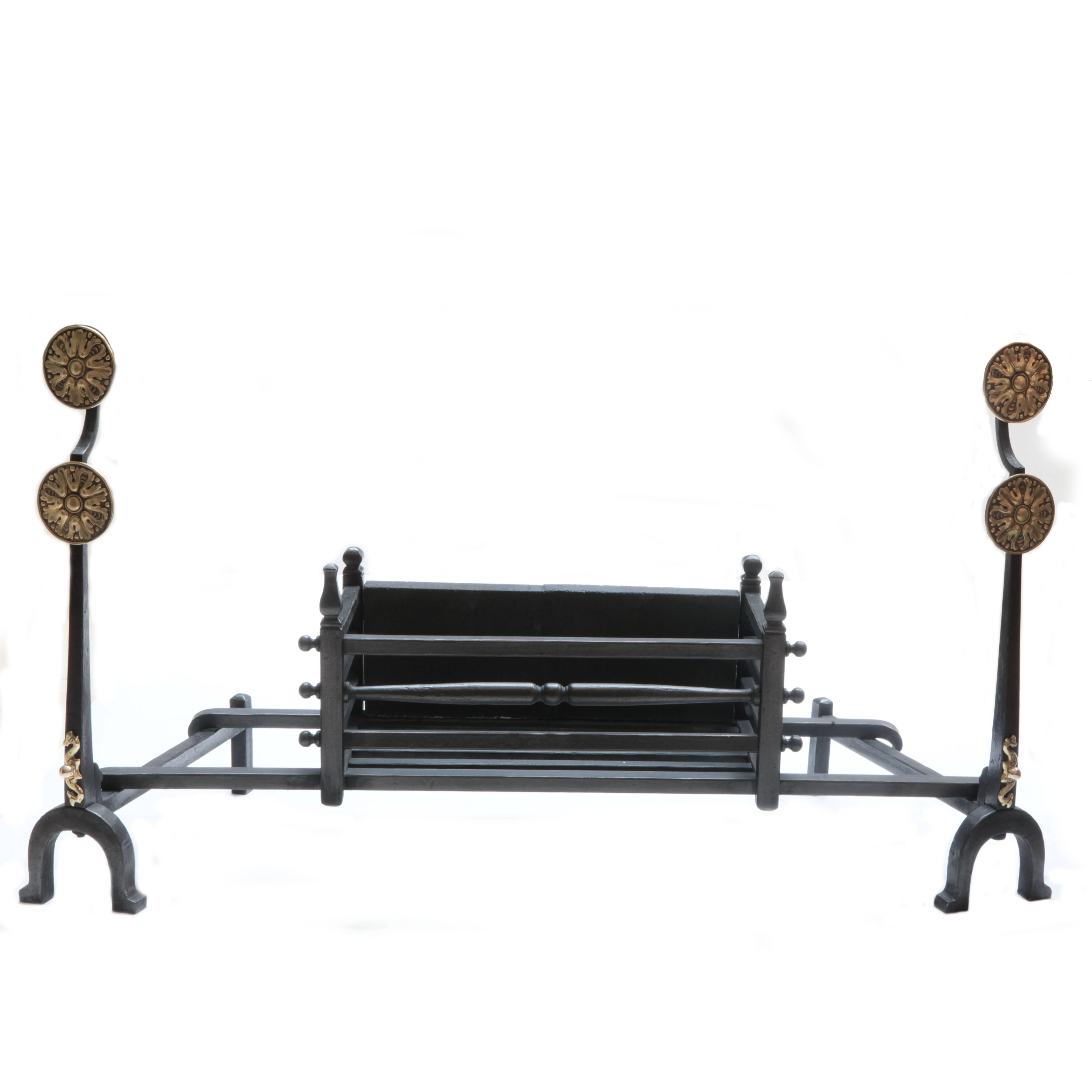 Large 19th Century Antique Victorian Brass and Cast Iron Fireplace